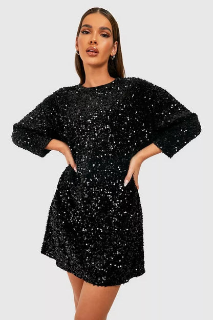 SequinDress - A-linejurk met Pailletten van zacht velours en glitters